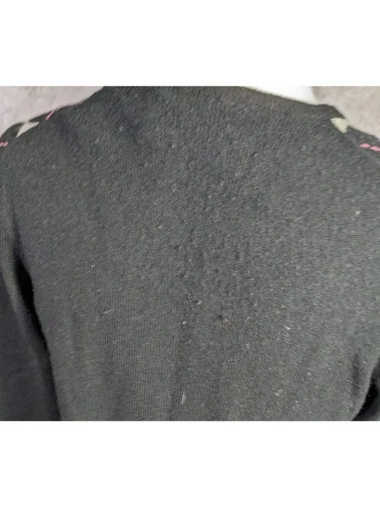 Preppy J.Crew Vintage Womens Cashmere Argyle Cardigan Sweater - Black/Gray/Pink - Picture 8 of 10